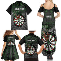 Personalised New Zealand Darts Family Matching Summer Maxi Dress and Hawaiian Shirt Dartboard Maori Fern Puhoro Art