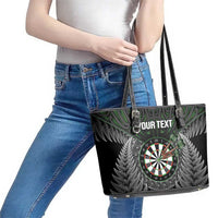 Personalised New Zealand Darts Leather Tote Bag Dartboard Maori Fern Puhoro Art