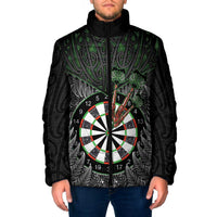 Personalised New Zealand Darts Padded Jacket Dartboard Maori Fern Puhoro Art LT14 Men Black - Polynesian Pride