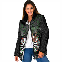 Personalised New Zealand Darts Padded Jacket Dartboard Maori Fern Puhoro Art LT14 Women Black - Polynesian Pride