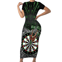 Personalised New Zealand Darts Short Sleeve Bodycon Dress Dartboard Maori Fern Puhoro Art