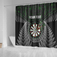 Personalised New Zealand Darts Shower Curtain Dartboard Maori Fern Puhoro Art