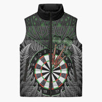 Personalised New Zealand Darts Sleeveless Puffer Jacket Dartboard Maori Fern Puhoro Art LT14 Unisex Black - Polynesian Pride