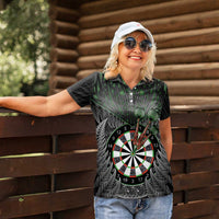 Personalised New Zealand Darts Women Polo Shirt Dartboard Maori Fern Puhoro Art