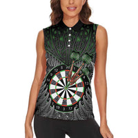 Personalised New Zealand Darts Women Sleeveless Polo Shirt Dartboard Maori Fern Puhoro Art