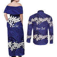 Personalised Cook Islands Pukapuka Couples Matching Off Shoulder Maxi Dress and Long Sleeve Button Shirt Tiare Maori Polynesian Waves Tattoo LT14 - Polynesian Pride