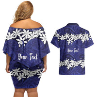 Personalised Cook Islands Pukapuka Couples Matching Off Shoulder Short Dress and Hawaiian Shirt Tiare Maori Polynesian Waves Tattoo LT14 - Polynesian Pride
