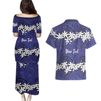 Personalised Cook Islands Pukapuka Couples Matching Puletasi and Hawaiian Shirt Tiare Maori Polynesian Waves Tattoo LT14 - Polynesian Pride
