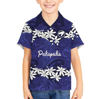 Personalised Cook Islands Pukapuka Family Matching Off The Shoulder Long Sleeve Dress and Hawaiian Shirt Tiare Maori Polynesian Waves Tattoo LT14 Son's Shirt Blue - Polynesian Pride