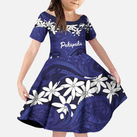 Personalised Cook Islands Pukapuka Family Matching Tank Maxi Dress and Hawaiian Shirt Tiare Maori Polynesian Waves Tattoo LT14 Daughter's Dress Blue - Polynesian Pride