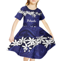 Personalised Cook Islands Pukapuka Kid Short Sleeve Dress Tiare Maori Polynesian Waves Tattoo