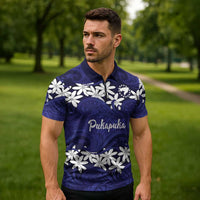 Personalised Cook Islands Pukapuka Zipper Polo Shirt Tiare Maori Polynesian Waves Tattoo