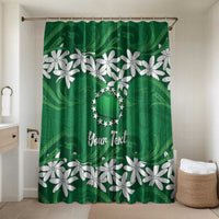 Personalised Cook Islands Rarotonga Bathroom Set Tiare Maori Polynesian Waves Tattoo LT14 Shower Curtain Only Green - Polynesian Pride