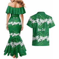 Personalised Cook Islands Rarotonga Couples Matching Mermaid Dress and Hawaiian Shirt Tiare Maori Polynesian Waves Tattoo