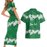 Personalised Cook Islands Rarotonga Couples Matching Short Sleeve Bodycon Dress and Hawaiian Shirt Tiare Maori Polynesian Waves Tattoo