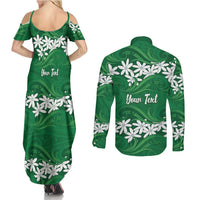 Personalised Cook Islands Rarotonga Couples Matching Summer Maxi Dress and Long Sleeve Button Shirt Tiare Maori Polynesian Waves Tattoo LT14 - Polynesian Pride