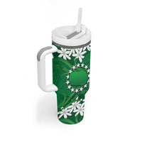Personalised Cook Islands Rarotonga Tumbler With Handle Tiare Maori Polynesian Waves Tattoo