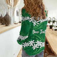 Personalised Cook Islands Rarotonga Women Casual Shirt Tiare Maori Polynesian Waves Tattoo LT14 - Polynesian Pride