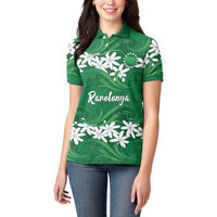 Personalised Cook Islands Rarotonga Women Polo Shirt Tiare Maori Polynesian Waves Tattoo LT14 - Polynesian Pride