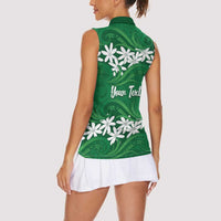 Personalised Cook Islands Rarotonga Women Sleeveless Polo Shirt Tiare Maori Polynesian Waves Tattoo LT14 - Polynesian Pride