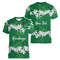 Personalised Cook Islands Rarotonga Women V-Neck T-Shirt Tiare Maori Polynesian Waves Tattoo LT14 - Polynesian Pride
