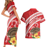 Kingdom Of Tonga Emancipation Day Couples Matching Short Sleeve Bodycon Dress and Hawaiian Shirt Tongan Ngatu With Kumete Red