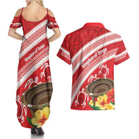 Kingdom Of Tonga Emancipation Day Couples Matching Summer Maxi Dress and Hawaiian Shirt Tongan Ngatu With Kumete Red
