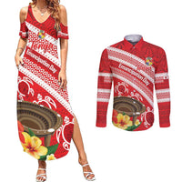 Kingdom Of Tonga Emancipation Day Couples Matching Summer Maxi Dress and Long Sleeve Button Shirt Tongan Ngatu With Kumete Red