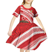 Kingdom Of Tonga Emancipation Day Kid Short Sleeve Dress Tongan Ngatu With Kumete Red