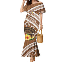 Kingdom Of Tonga Emancipation Day Family Matching Mermaid Dress and Hawaiian Shirt Tongan Ngatu With Kumete Brown