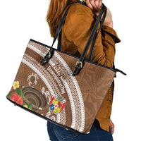 Kingdom Of Tonga Emancipation Day Leather Tote Bag Tongan Ngatu With Kumete Brown