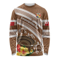 Kingdom Of Tonga Emancipation Day Long Sleeve Shirt Tongan Ngatu With Kumete Brown