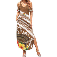 Kingdom Of Tonga Emancipation Day Summer Maxi Dress Tongan Ngatu With Kumete Brown