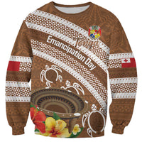Kingdom Of Tonga Emancipation Day Sweatshirt Tongan Ngatu With Kumete Brown