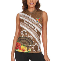 Kingdom Of Tonga Emancipation Day Women Sleeveless Polo Shirt Tongan Ngatu With Kumete Brown