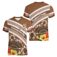 Kingdom Of Tonga Emancipation Day Women V-Neck T-Shirt Tongan Ngatu With Kumete Brown