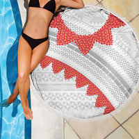 Tonga White Sunday Beach Blanket Heilala Flowers Tongan Ngatu Pattern