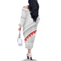 Tonga White Sunday Family Matching Off The Shoulder Long Sleeve Dress and Hawaiian Shirt Heilala Flowers Tongan Ngatu Pattern