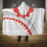 Tonga White Sunday Hooded Blanket Heilala Flowers Tongan Ngatu Pattern