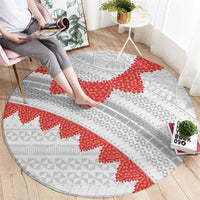 Tonga White Sunday Round Carpet Heilala Flowers Tongan Ngatu Pattern