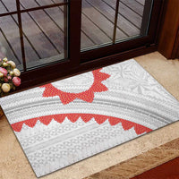 Tonga White Sunday Rubber Doormat Heilala Flowers Tongan Ngatu Pattern
