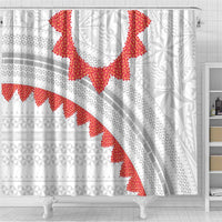 Tonga White Sunday Shower Curtain Heilala Flowers Tongan Ngatu Pattern