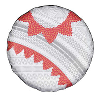 Tonga White Sunday Spare Tire Cover Heilala Flowers Tongan Ngatu Pattern
