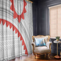 Tonga White Sunday Window Curtain Heilala Flowers Tongan Ngatu Pattern