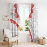 Tonga White Sunday Window Curtain Heilala Flowers Tongan Ngatu Pattern