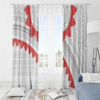 Tonga White Sunday Window Curtain Heilala Flowers Tongan Ngatu Pattern