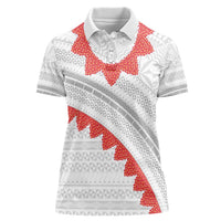 Tonga White Sunday Women Polo Shirt Heilala Flowers Tongan Ngatu Pattern