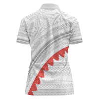 Tonga White Sunday Women Polo Shirt Heilala Flowers Tongan Ngatu Pattern
