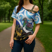 Kekeru New Zealand Matariki Cross Shoulder Shirt Kukupa Kowhai Maori New Year Blue Version LT14 - Polynesian Pride