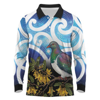 Kekeru New Zealand Matariki Long Sleeve Polo Shirt Kukupa Kowhai Maori New Year Blue Version LT14 Blue - Polynesian Pride